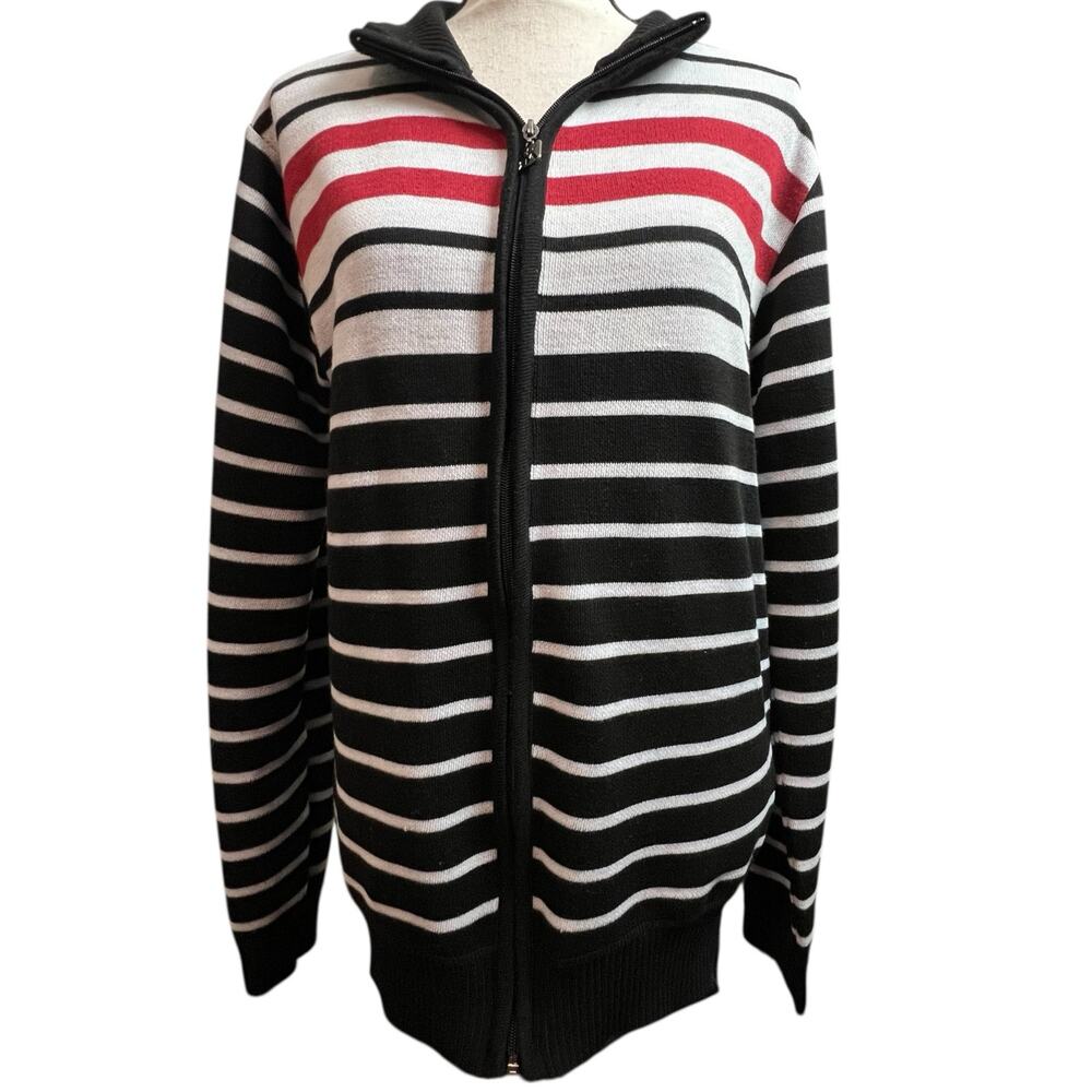 Red Ape Zip Up Sweater Jacket Large Striped Full Zip Cotton Blend